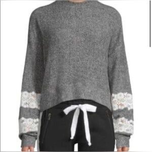 The Kooples Sport Sweet Fleece Lace Sweatshirt 1 XS Gray Crewneck Athleisure